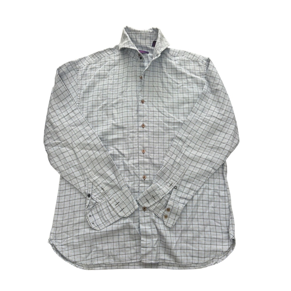 Kuhlman Mens Blue Brown Houndstooth Check Cotton Button Down Shirt Size 41 L